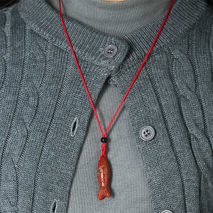 Buddha Stones彫刻鯉クリスタルインド瑪瑙アメジスト暖かさ豊かさネックレスペンダント - image 25