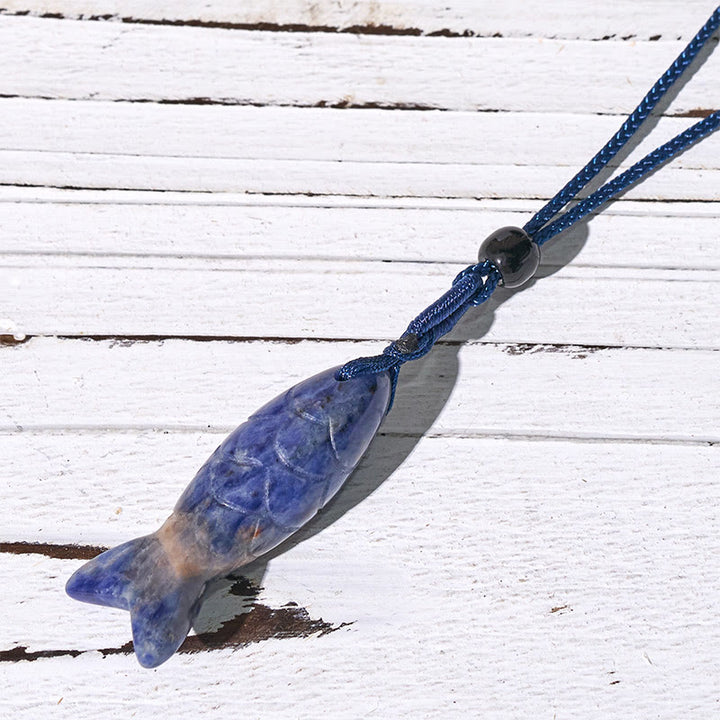 Buddha Stones彫刻鯉クリスタルインド瑪瑙アメジスト暖かさ豊かさネックレスペンダント - ソーダライト（ペンダントサイズ：15×40mm） - image 38