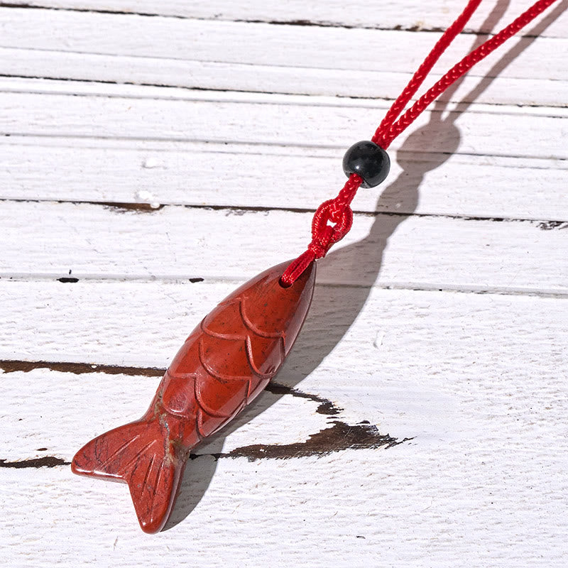 Buddha Stones彫刻鯉クリスタルインド瑪瑙アメジスト暖かさ豊かさネックレスペンダント - レッドジャスパー（ペンダントサイズ：15×40mm） - image 22