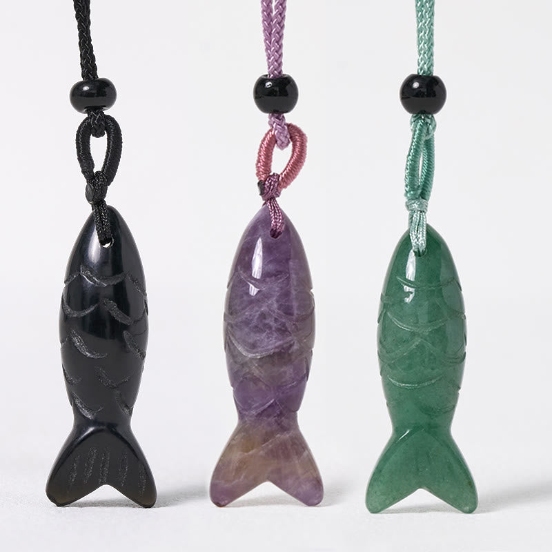 Buddha Stones彫刻鯉クリスタルインド瑪瑙アメジスト暖かさ豊かさネックレスペンダント - image 0