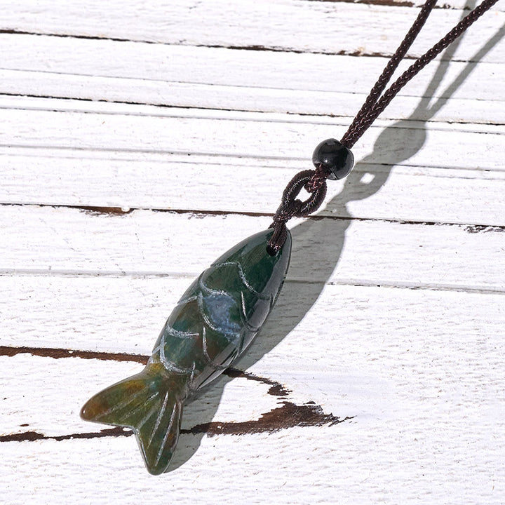 Buddha Stones彫刻鯉クリスタルインド瑪瑙アメジスト暖かさ豊かさネックレスペンダント - インド産瑪瑙（ペンダントサイズ：15×40mm） - image 7