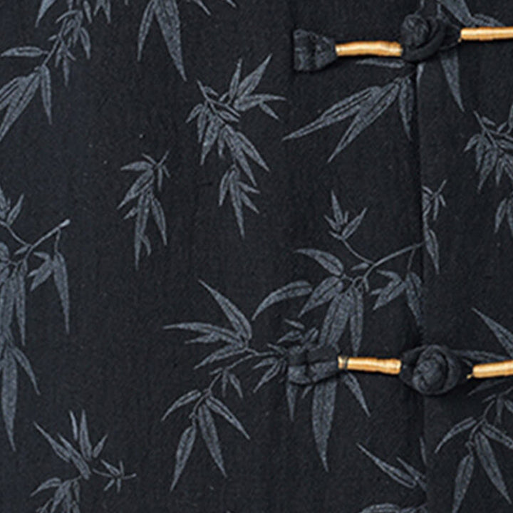 Buddha Stonesと竹の葉模様の夏用カエルボタンコットンリネン半袖メンズシャツ - image 3