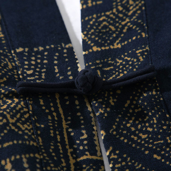 Buddha Stones学模様花柄ストライプ蝶インクフロントオープンハーフスリーブジャケットコットンメンズ着物 - image 5