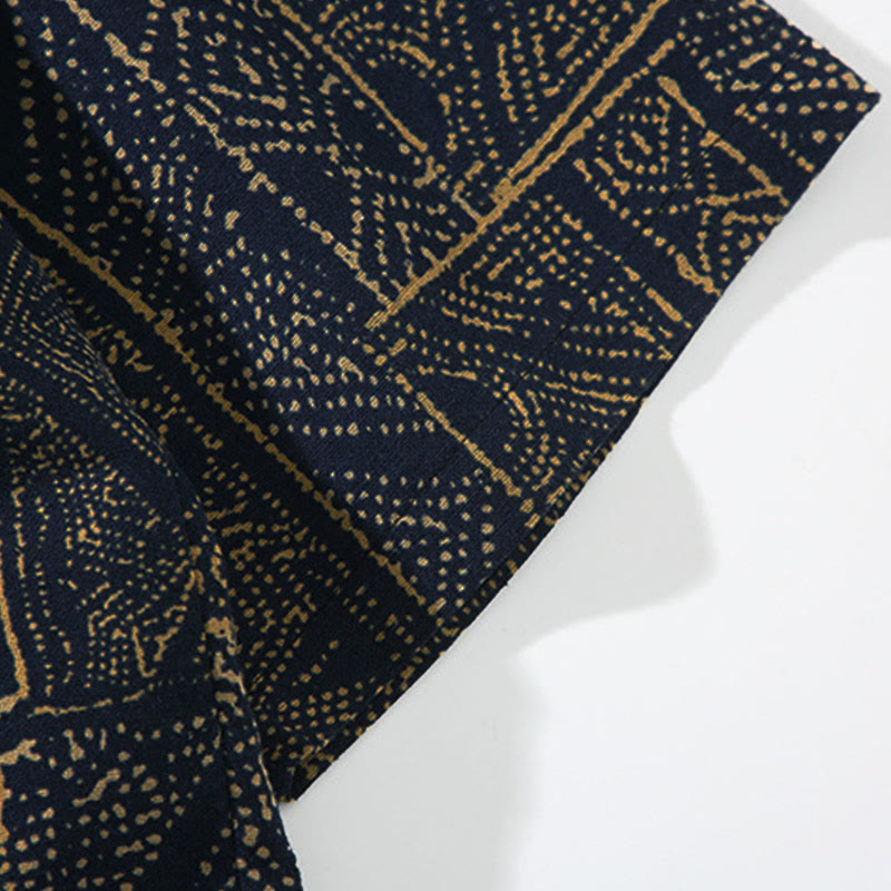 Buddha Stones学模様花柄ストライプ蝶インクフロントオープンハーフスリーブジャケットコットンメンズ着物 - image 7