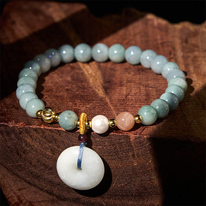 Buddha Stones平和のお守りチャーム翡翠 ラウンドビーズ 幸運 縁起の良いブレスレット - 翡翠（手首周り：14～16cm） - 6.8mm - image 0