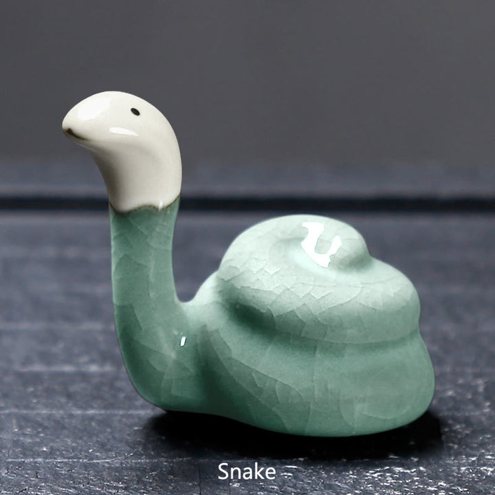 Buddha Stones十二支 陶器 ティーペット ホームデコレーション - カーキスネーク 6.7×6.6cm - image 0