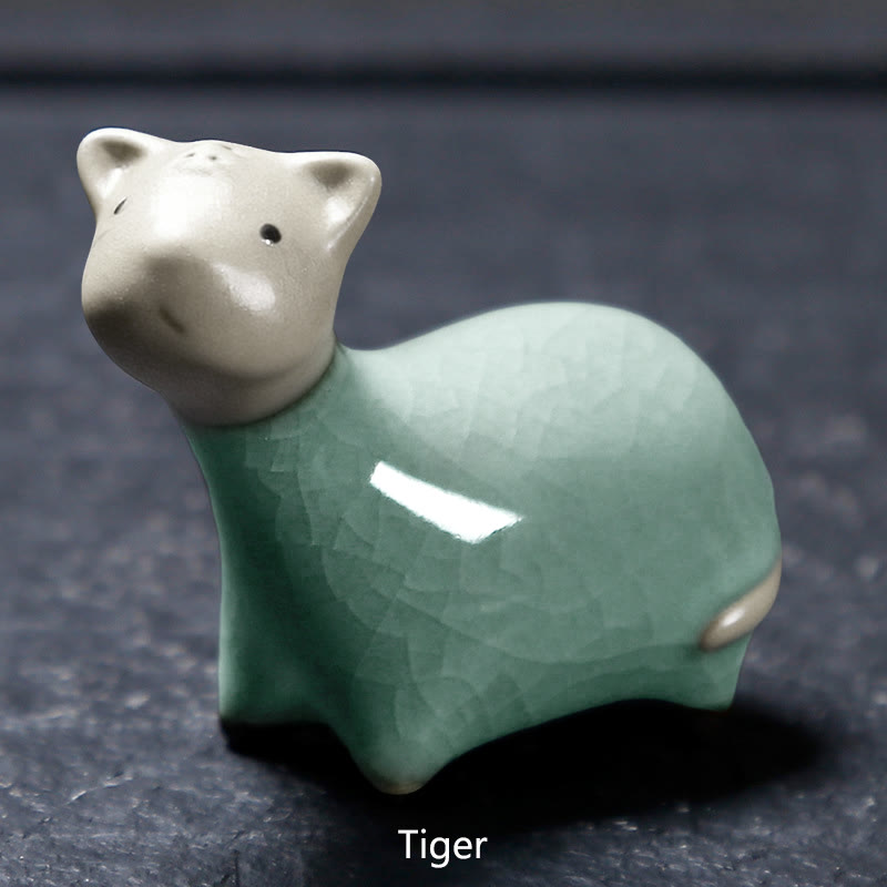 Buddha Stones十二支 陶器 ティーペット ホームデコレーション - カーキタイガー 6.6×5.7cm - image 4