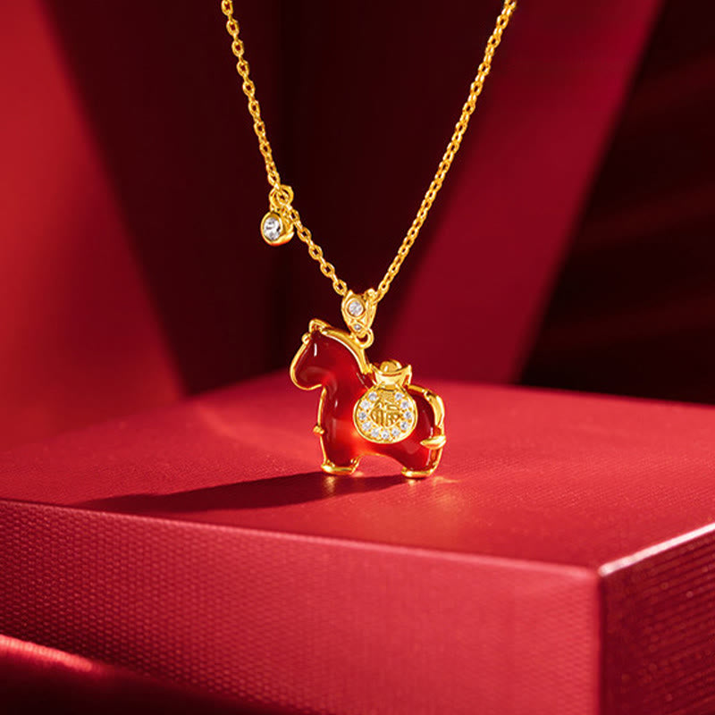 Buddha Stones午年 赤瑪瑙 福の字 自信のネックレスペンダント - image 1