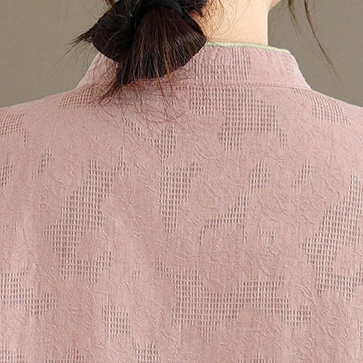 Buddha Stones春の伝統的な花柄フロッグボタンスタンドカラー長袖レディースコットンシャツ - image 12