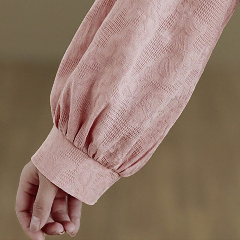 Buddha Stones春の伝統的な花柄フロッグボタンスタンドカラー長袖レディースコットンシャツ - image 15