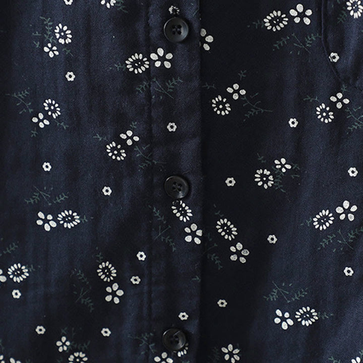 Buddha Stones秋 小花柄 ボタンダウンデザイン 長袖 レディース コットンシャツ - image 8