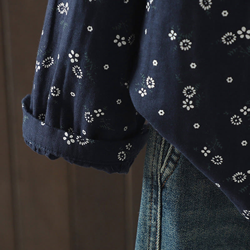 Buddha Stones秋 小花柄 ボタンダウンデザイン 長袖 レディース コットンシャツ - image 7