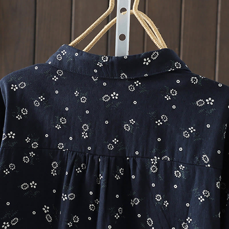 Buddha Stones秋 小花柄 ボタンダウンデザイン 長袖 レディース コットンシャツ - image 4