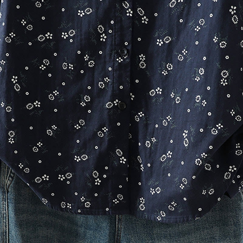 Buddha Stones秋 小花柄 ボタンダウンデザイン 長袖 レディース コットンシャツ - image 9