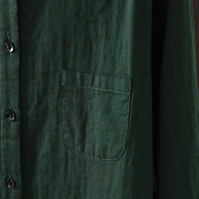 Buddha Stones秋 小花柄 ボタンダウンデザイン 長袖 レディース コットンシャツ - image 19