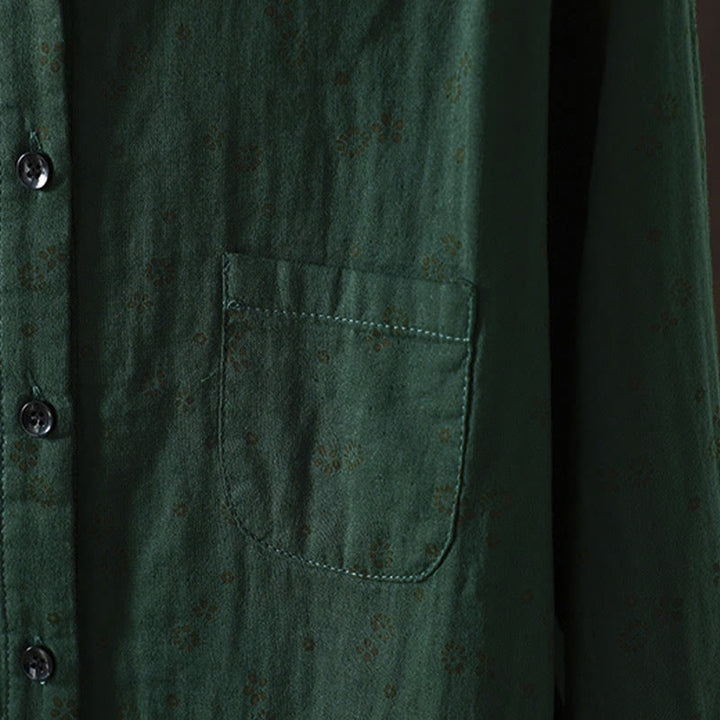 Buddha Stones秋 小花柄 ボタンダウンデザイン 長袖 レディース コットンシャツ - image 19