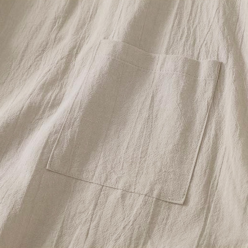 Buddha Stones秋 無地 クルーネック バック3つボタンデザイン レディース コットン 長袖シャツ - image 4