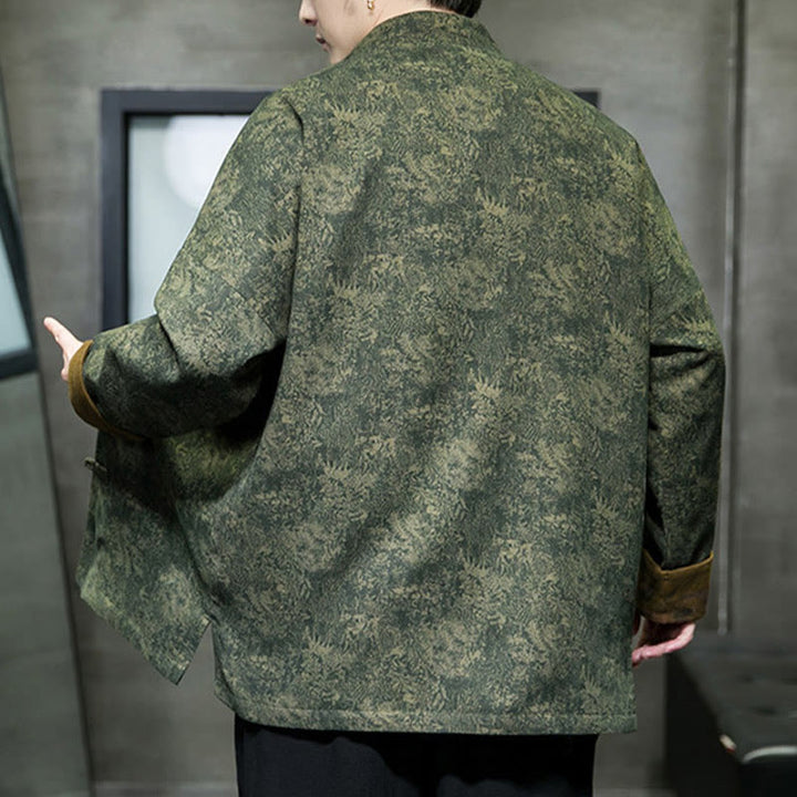 Buddha Stones、葉、花、カエルボタン、唐装、コットンメンズジャケットシャツ  - image 8