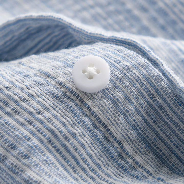 Buddha Stones 刺繍鳥ストライプ柄長袖メンズコットンシャツ（ポケット付き） - image 10