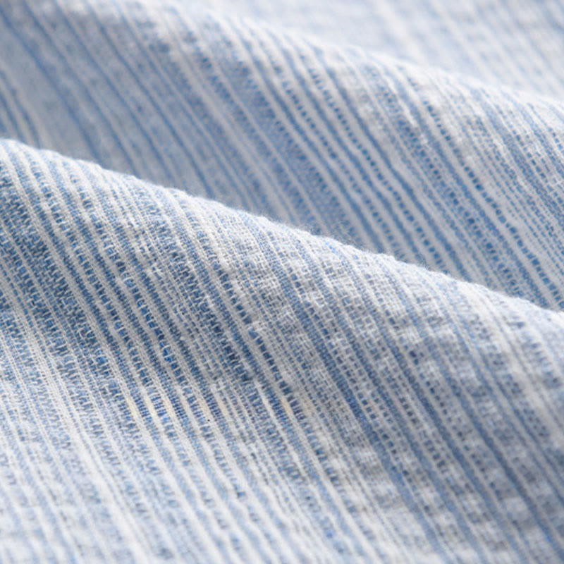 Buddha Stones 刺繍鳥ストライプ柄長袖メンズコットンシャツ（ポケット付き） - image 11