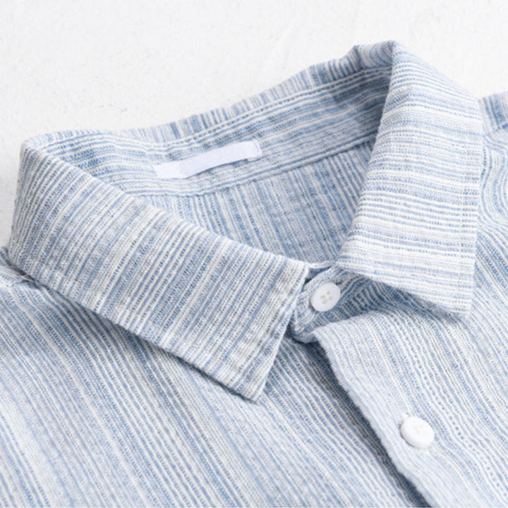 Buddha Stones 刺繍鳥ストライプ柄長袖メンズコットンシャツ（ポケット付き） - image 4