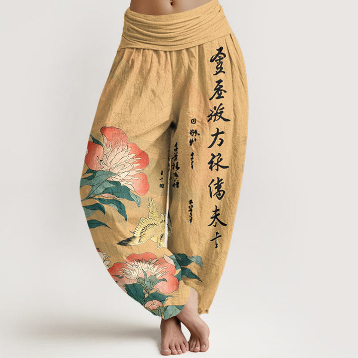 Buddha Stones ピュアコットン 牡丹鳥 カリグラフィー レディース 伸縮性ウエスト ハーレムパンツ - モカシン - US16、 UK/AU20、 EU48 (3XL) - image 5