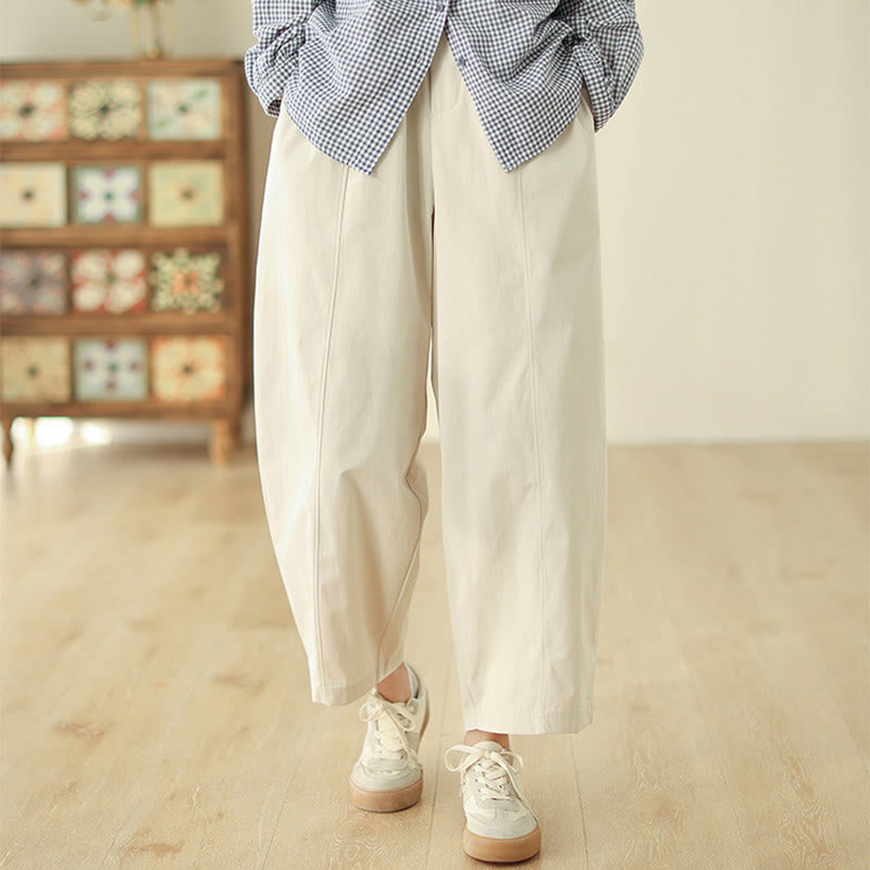 Buddha Stones シンプルなラインデザイン アンクル丈 コットン レディース ハーレムパンツ ポケット付き - リネン - US8-10，UK/AU12-14，EU40-42 (2XL) - image 0