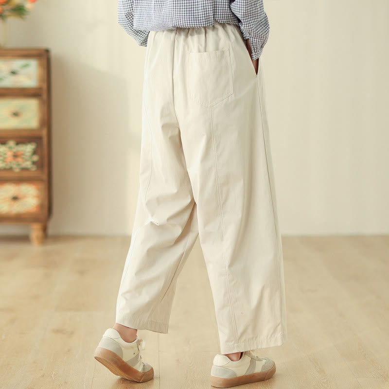 Buddha Stones シンプルなラインデザイン アンクル丈 コットン レディース ハーレムパンツ ポケット付き - image 2