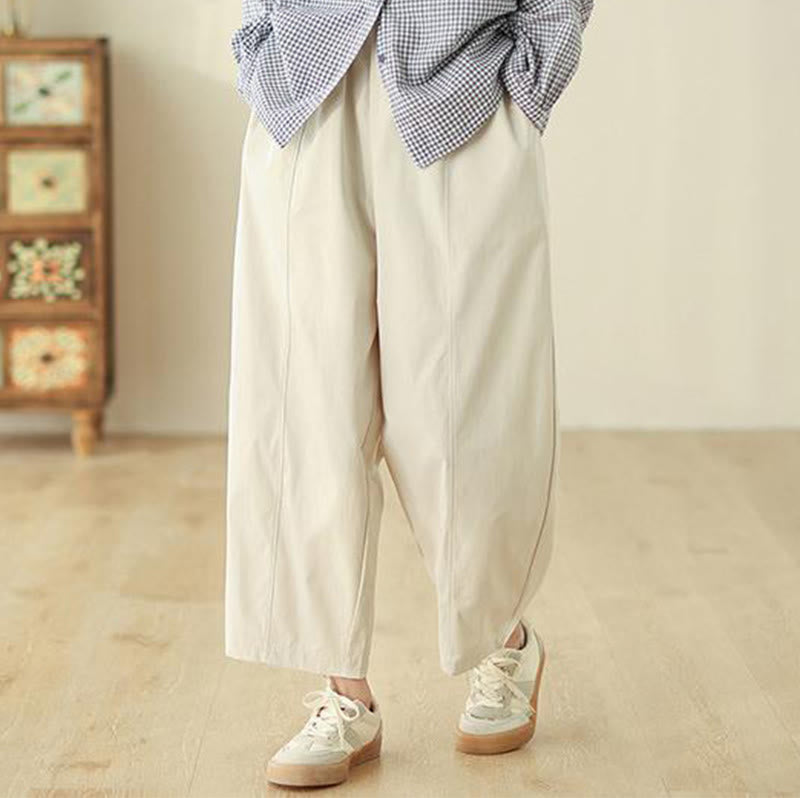 Buddha Stonesをモチーフにしたシンプルなラインデザインの、ポケット付きの足首丈レディースハーレムパンツ - image 1
