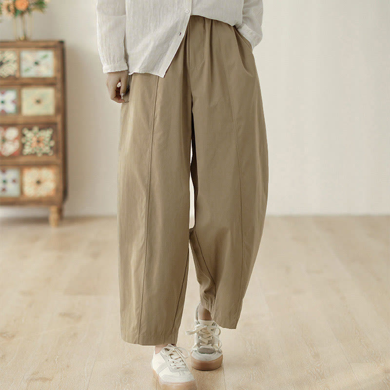 Buddha Stones シンプルなラインデザイン アンクル丈 コットン レディース ハーレムパンツ ポケット付き - image 7