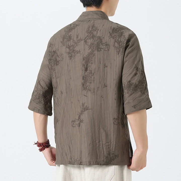 Buddha Stones 夏 松葉柄 半袖 カエルボタンデザイン メンズシャツ - image 4