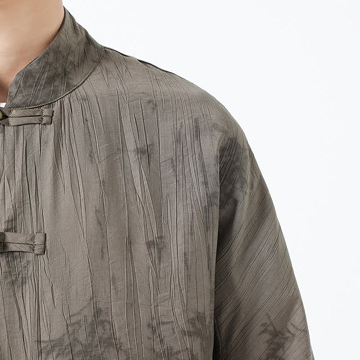 Buddha Stones 夏 松葉柄 半袖 カエルボタンデザイン メンズシャツ - image 8