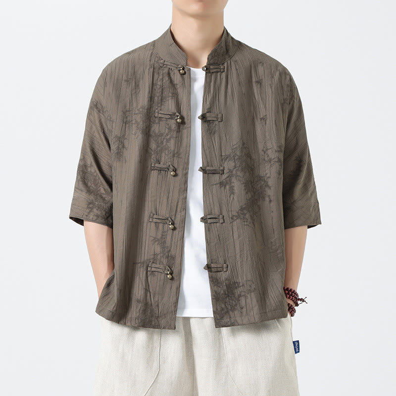 Buddha Stones 夏 松葉柄 半袖 カエルボタンデザイン メンズシャツ - image 5