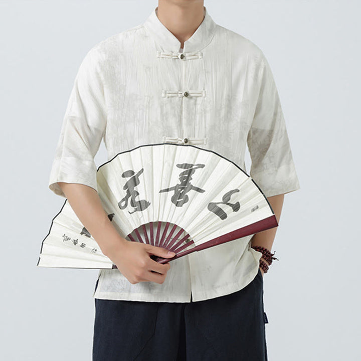 Buddha Stones 夏 松葉柄 半袖 カエルボタンデザイン メンズシャツ - image 17