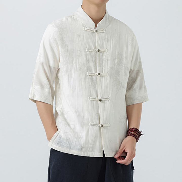 Buddha Stones 夏 松葉柄 半袖 カエルボタンデザイン メンズシャツ - image 10