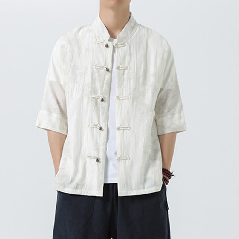 Buddha Stones 夏 松葉柄 半袖 カエルボタンデザイン メンズシャツ - image 15