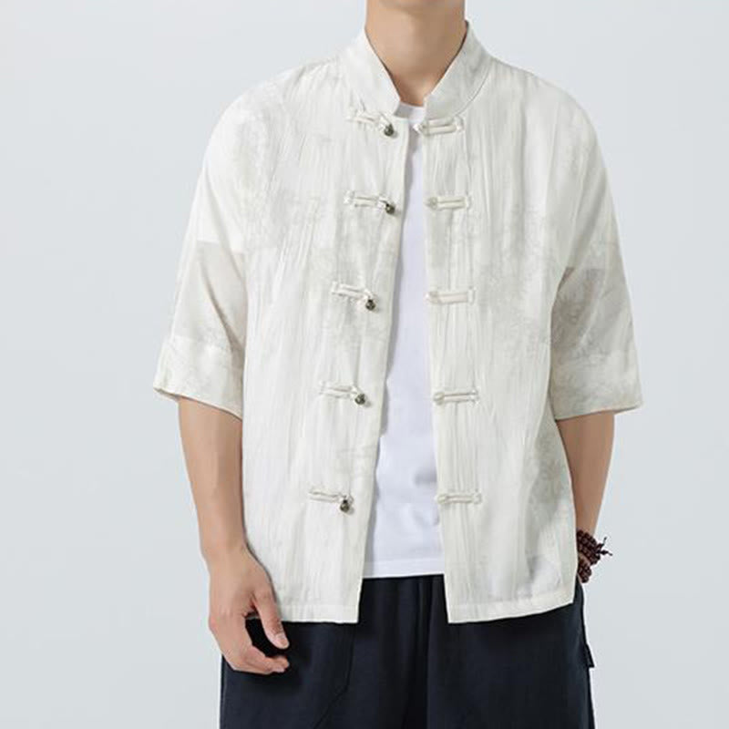 Buddha Stones 夏 松葉柄 半袖 カエルボタンデザイン メンズシャツ - image 11