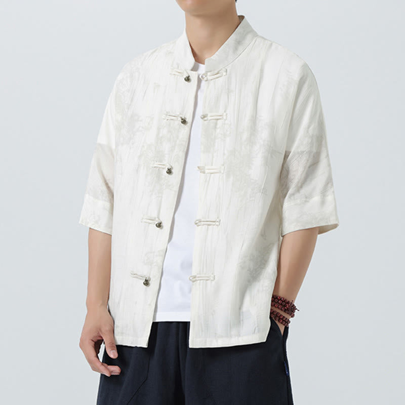 Buddha Stones 夏 松葉柄 半袖 カエルボタンデザイン メンズシャツ - image 13