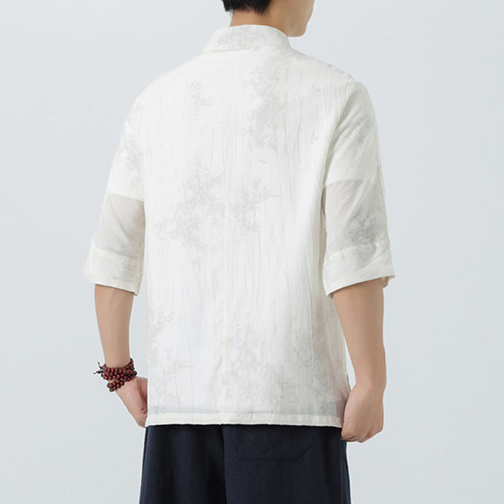 Buddha Stones 夏 松葉柄 半袖 カエルボタンデザイン メンズシャツ - image 12