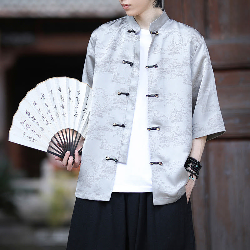 Buddha Stones 夏 松山柄 半袖 カエルボタンデザイン メンズシャツ - image 8