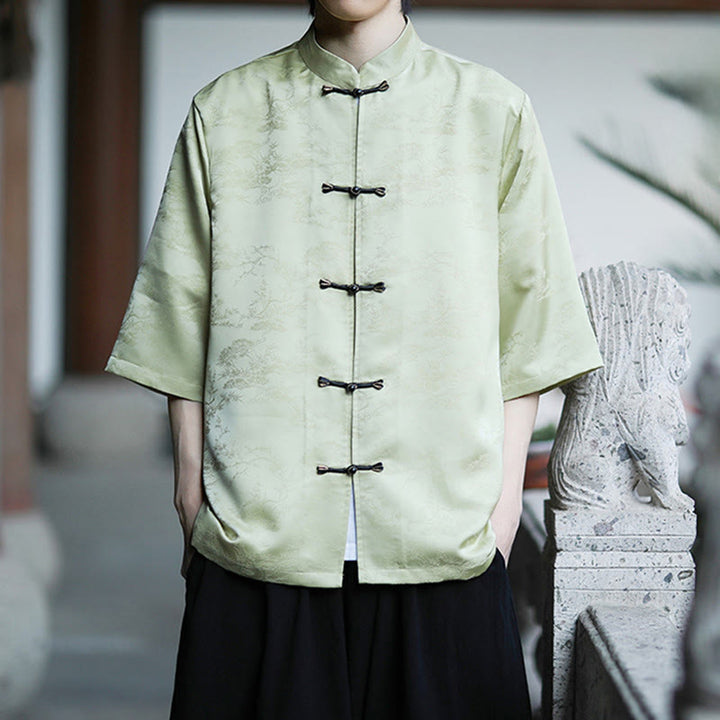 Buddha Stones 夏 松山柄 半袖 カエルボタンデザイン メンズシャツ - image 4