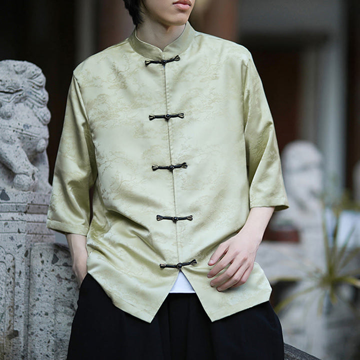 Buddha Stones 夏 松山柄 半袖 カエルボタンデザイン メンズシャツ - image 5