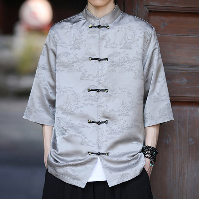 Buddha Stones 夏 松山柄 半袖 カエルボタンデザイン メンズシャツ - image 11