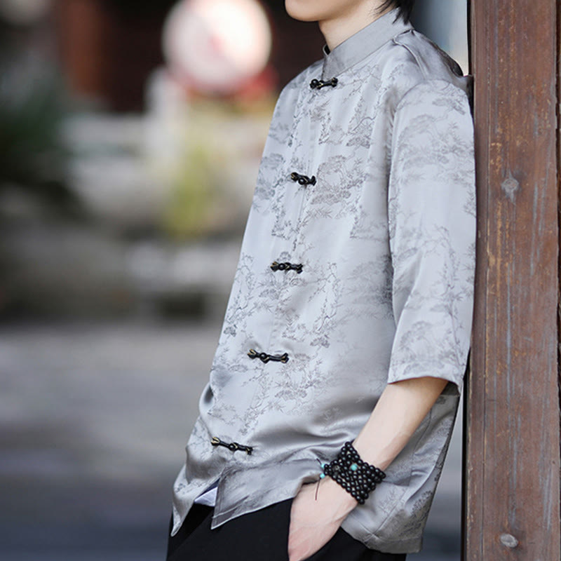 Buddha Stones 夏 松山柄 半袖 カエルボタンデザイン メンズシャツ - image 14