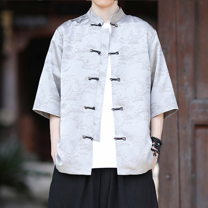 Buddha Stones 夏 松山柄 半袖 カエルボタンデザイン メンズシャツ - image 13