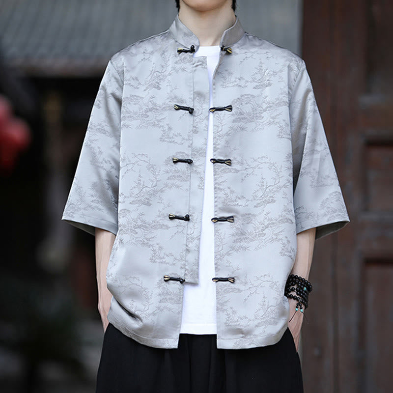 Buddha Stones 夏 松山柄 半袖 カエルボタンデザイン メンズシャツ - image 9