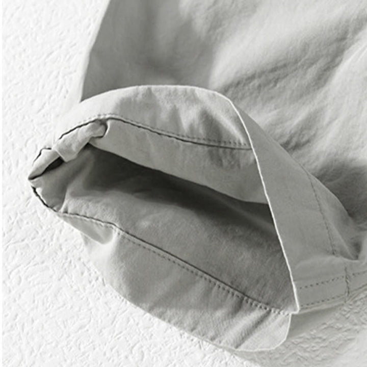 Buddha Stones 夏ボタンスクエアストライプカラーブロッキング装飾ポケットメンズ半袖コットンシャツ - image 2