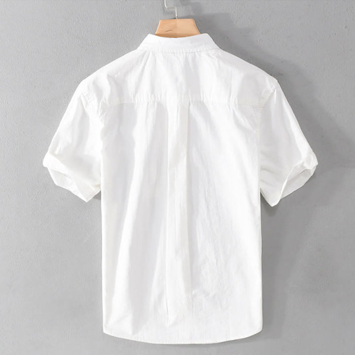 Buddha Stones 夏ボタンスクエアストライプカラーブロッキング装飾ポケットメンズ半袖コットンシャツ - image 4