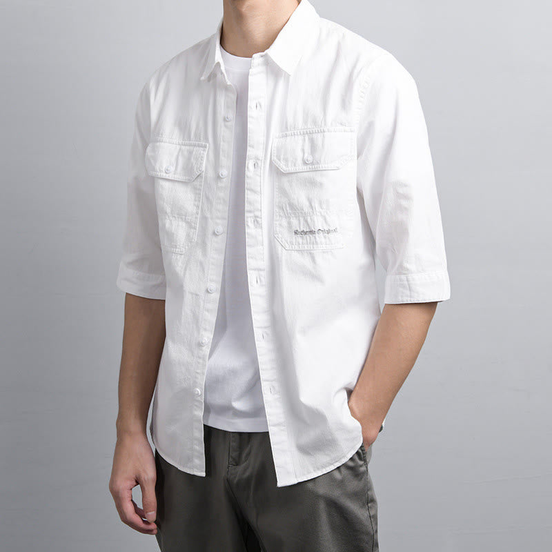 Buddha Stones 夏用ボタンダウンシャツ 装飾ポケット2つ付き メンズ 半袖 コットンシャツ - image 13