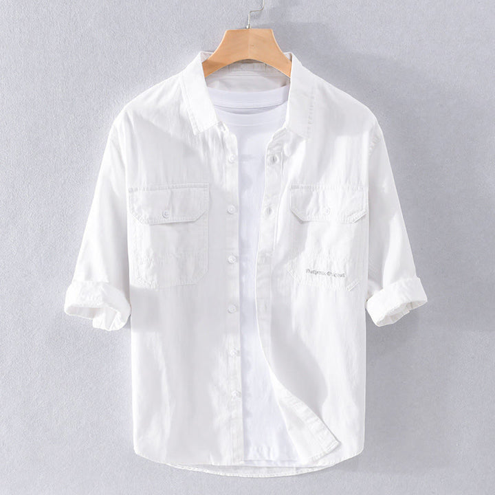 Buddha Stones 夏用ボタンダウンシャツ 装飾ポケット2つ付き メンズ 半袖 コットンシャツ - 白 - US/UK/AU40、EU50（3XL） - image 12